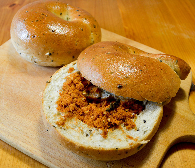 Taro with meat floss bagel
