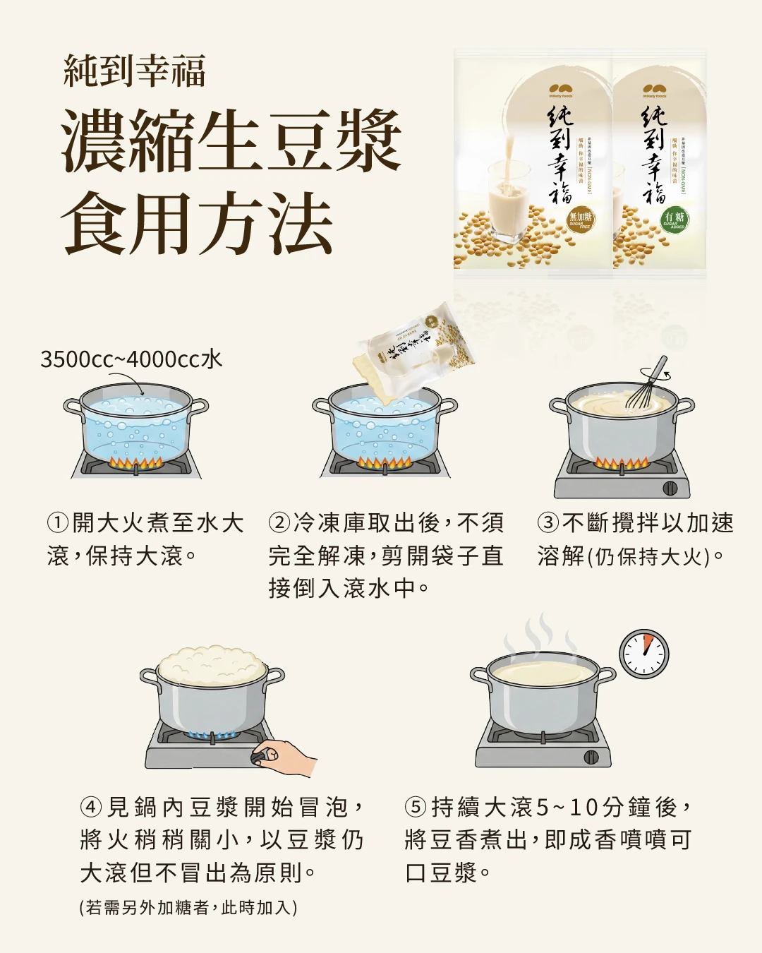 純到幸福濃縮生豆漿食用方法五步驟